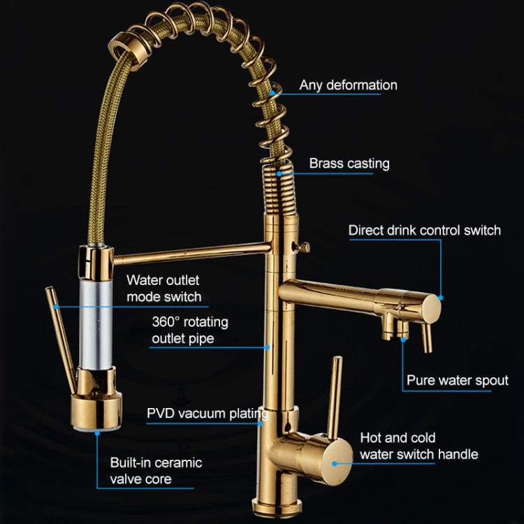 Copper Pull Type Large Spring Double Outlet Kitchen Sink Hot Cold Faucet - Faucets & Accessories by buy2fix | Online Shopping UK | buy2fix