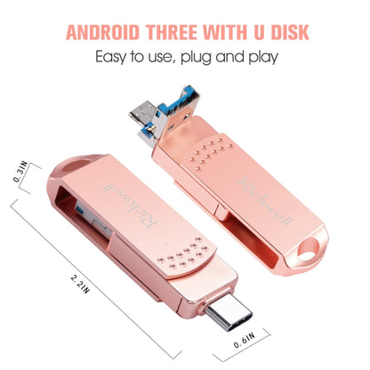 Richwell 3 in 1 32G Type-C + Micro USB + USB 3.0 Metal Flash Disk with OTG Function(Rose Gold) - U Disk & Card Reader by Richwell | Online Shopping UK | buy2fix