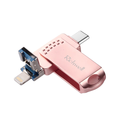 Richwell 32G Type-C + 8 Pin + USB 3.0 Metal Flash Disk with OTG Function(Rose Gold) - U Disk & Card Reader by Richwell | Online Shopping UK | buy2fix