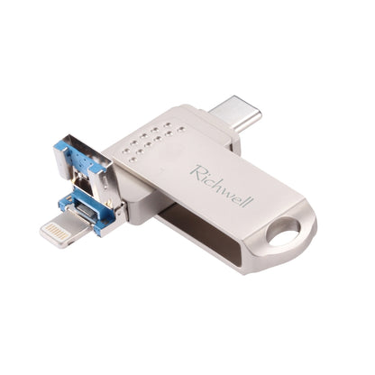 Richwell 64G Type-C + 8 Pin + USB 3.0 Metal Flash Disk with OTG Function(Silver) - U Disk & Card Reader by Richwell | Online Shopping UK | buy2fix