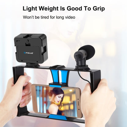 PULUZ 4 in 1 Vlogging Live Broadcast LED Selfie Fill Light Smartphone Video Rig Kits with Microphone + Tripod Mount + Cold Shoe Tripod Head for iPhone, Galaxy, Huawei, Xiaomi, HTC, LG, Google, and Other Smartphones (Blue) - Camera Cage by PULUZ | Online Shopping UK | buy2fix