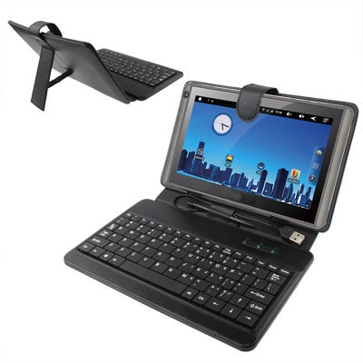 7 inch Universal Tablet PC Leather Tablet Case with USB Plastic Keyboard(Black) - Universal Keyboard by buy2fix | Online Shopping UK | buy2fix
