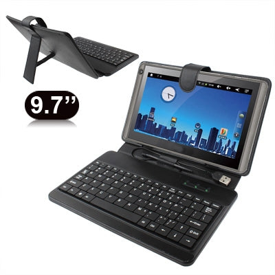 9.7 inch Universal Tablet PC Leather Tablet Case with USB Plastic Keyboard(Black) - Universal Keyboard by buy2fix | Online Shopping UK | buy2fix