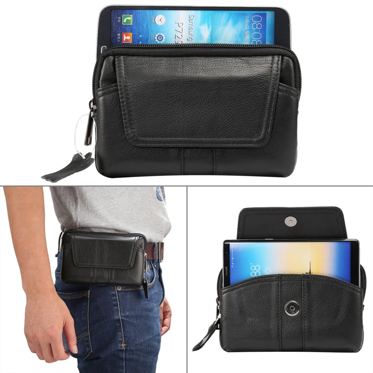 6.0 inch and Below Universal Genuine Leather Men Horizontal Style Case Waist Bag with Belt Hole, For Sony, Huawei, Meizu, Lenovo, ASUS, Cubot, Oneplus, Xiaomi, Ulefone, Letv, DOOGEE, Vkworld, and other Smartphones(Black) - More iPhone Cases by buy2fix | Online Shopping UK | buy2fix