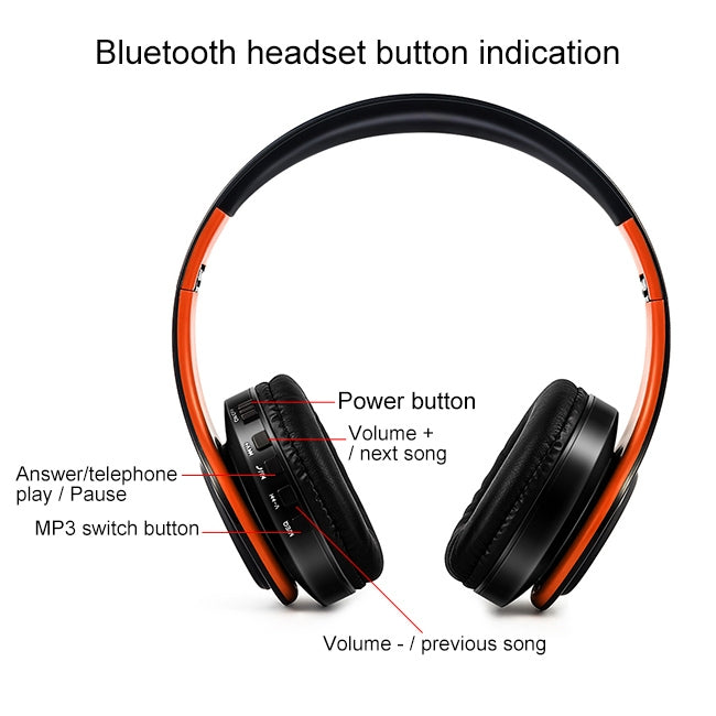 LPT660 Wireless Folding Sports Stereo Music Bluetooth Phones Earphones Support TF Card (Orange) - Headset & Headphone by buy2fix | Online Shopping UK | buy2fix