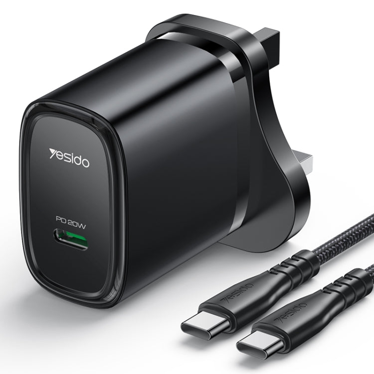 Yesido YC76BC PD 20W USB-C / Type-C Port Quick Charger with Type-C to Type-C Cable, UK Plug (Black) - USB Charger by Yesido | Online Shopping UK | buy2fix