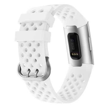 For Fitbit Charge 3 / 4 Hollow Square Silicone Watch Band Wristband(White) - Watch Bands by buy2fix | Online Shopping UK | buy2fix