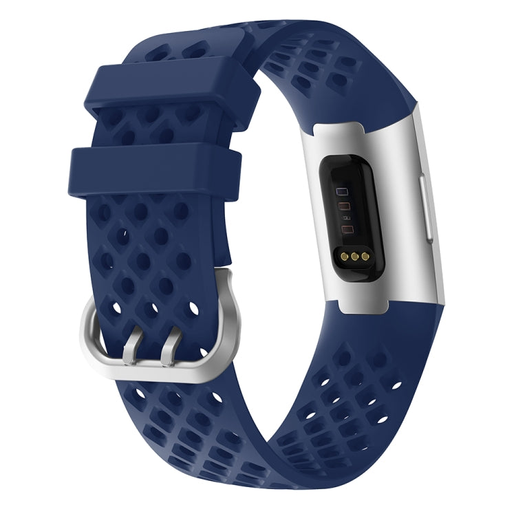 For Fitbit Charge 3 / 4 Hollow Square Silicone Watch Band Wristband(Dark Blue) - Watch Bands by buy2fix | Online Shopping UK | buy2fix