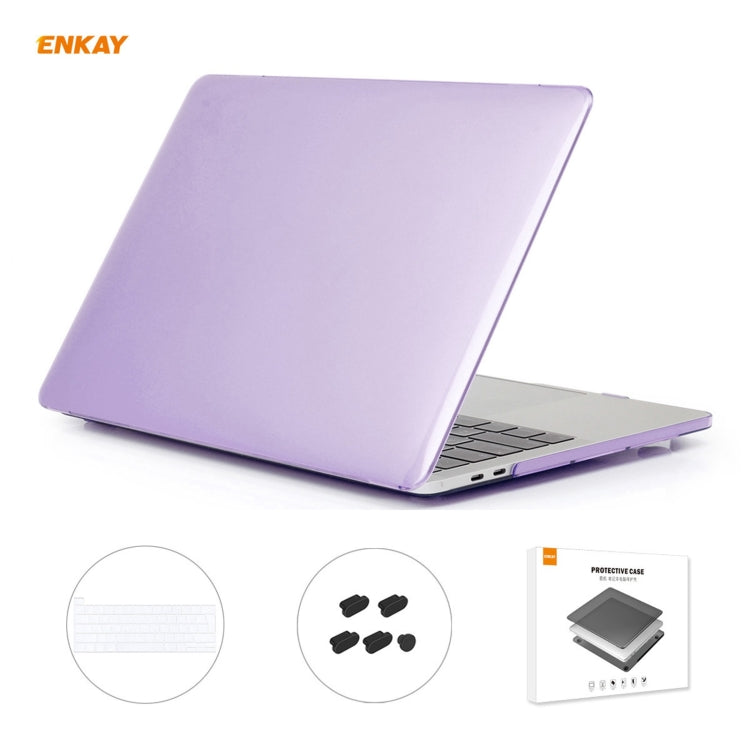 ENKAY 3 in 1 Crystal Laptop Protective Case + EU Version TPU Keyboard Film + Anti-dust Plugs Set for MacBook Pro 13.3 inch A2251 & A2289 & A2338 (with Touch Bar)(Purple) - MacBook Pro Cases by ENKAY | Online Shopping UK | buy2fix