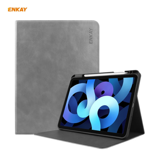 ENKAY ENK-8024 Cow Texture PU Leather + TPU Smart Case with Pen Slot foriPad Air 2022 / 2020 10.9 / iPad Pro 11 (2018)(Grey) - iPad Air (2022) / (2020) 10.9 Cases by ENKAY | Online Shopping UK | buy2fix