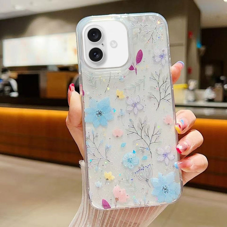 For iPhone 16 Plus Fresh Small Floral Epoxy TPU Phone Case(D05 Blue Floral) - iPhone 16 Plus Cases by buy2fix | Online Shopping UK | buy2fix