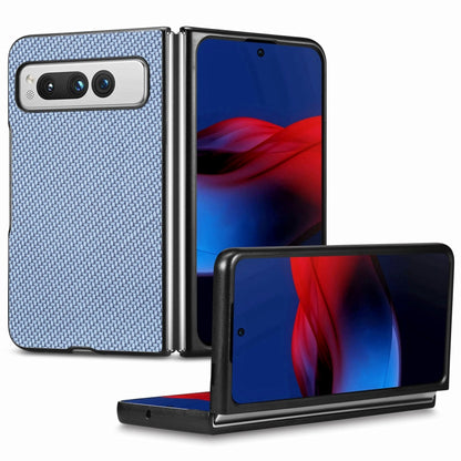 For Google Pixel Fold Carbon Fiber Texture Leather Back Cover Phone Case(Blue) - Google Cases by buy2fix | Online Shopping UK | buy2fix