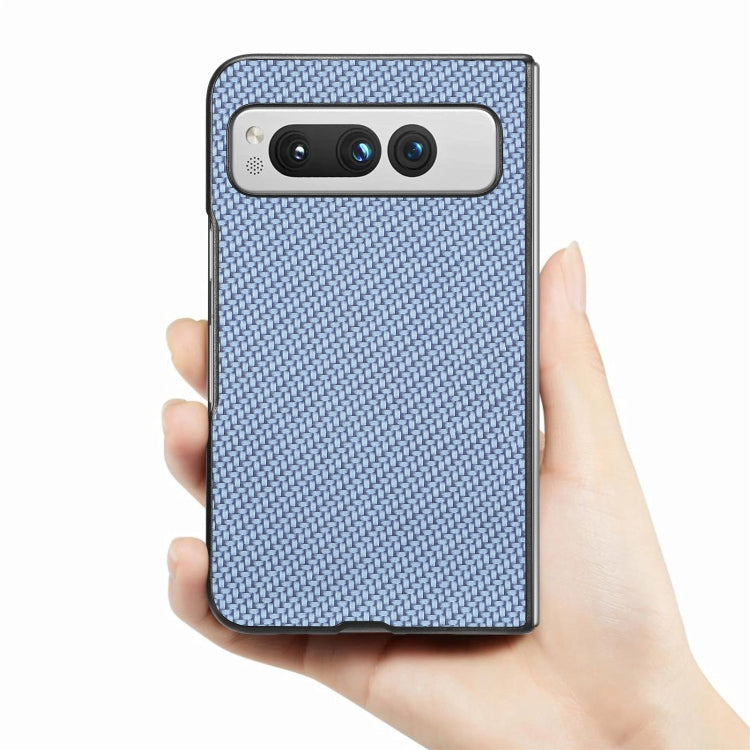 For Google Pixel Fold Carbon Fiber Texture Leather Back Cover Phone Case(Blue) - Google Cases by buy2fix | Online Shopping UK | buy2fix