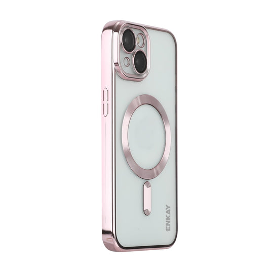 For iPhone 14 Plus ENKAY Electroplated MagSafe Shockproof TPU Phone Case with Lens Film(Pink) - iPhone 14 Plus Cases by ENKAY | Online Shopping UK | buy2fix