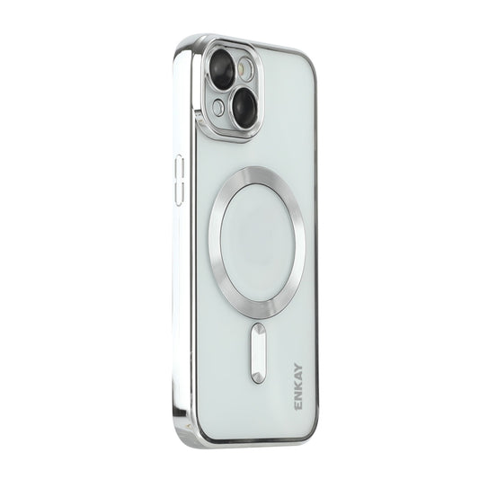 For iPhone 14 Plus ENKAY Electroplated MagSafe Shockproof TPU Phone Case with Lens Film(Silver) - iPhone 14 Plus Cases by ENKAY | Online Shopping UK | buy2fix