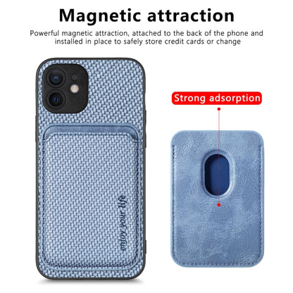 For iPhone 12 mini Carbon Fiber Leather Card Magsafe Magnetic Phone Case(Blue) - iPhone 12 mini Cases by buy2fix | Online Shopping UK | buy2fix