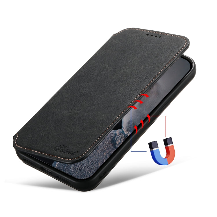 For iPhone 12 Pro Max Suteni J06 Retro Matte Litchi Texture Leather Magnetic Magsafe Phone Case(Black) - iPhone 12 Pro Max Cases by Suteni | Online Shopping UK | buy2fix