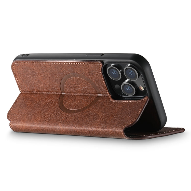 For iPhone 13 Pro Suteni J06 Retro Matte Litchi Texture Leather Magnetic Magsafe Phone Case(Brown) - iPhone 13 Pro Cases by Suteni | Online Shopping UK | buy2fix