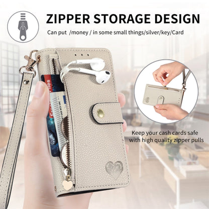 For iPhone 16 Pro Love Zipper Lanyard Leather Phone Case(Gray) - iPhone 16 Pro Cases by buy2fix | Online Shopping UK | buy2fix