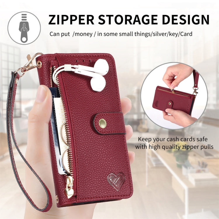 For iPhone 16 Pro Max Love Zipper Lanyard Leather Phone Case(Red) - iPhone 16 Pro Max Cases by buy2fix | Online Shopping UK | buy2fix