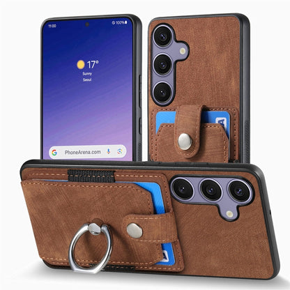 For Samsung Galaxy S25 5G Retro Skin-feel Ring Card Wallet Phone Case(Brown) - Galaxy S25 5G Cases by buy2fix | Online Shopping UK | buy2fix