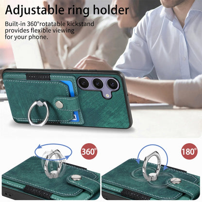 For Samsung Galaxy S25 Ultra 5G Retro Skin-feel Ring Card Wallet Phone Case(Green) - Galaxy S25 Ultra 5G Cases by buy2fix | Online Shopping UK | buy2fix