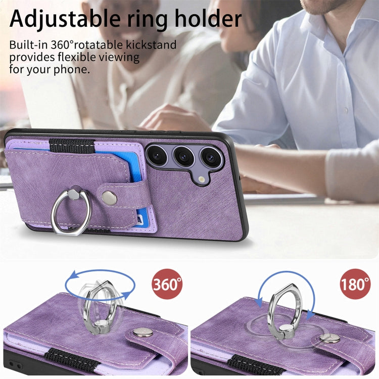 For Samsung Galaxy S25 Ultra 5G Retro Skin-feel Ring Card Wallet Phone Case(Purple) - Galaxy S25 Ultra 5G Cases by buy2fix | Online Shopping UK | buy2fix