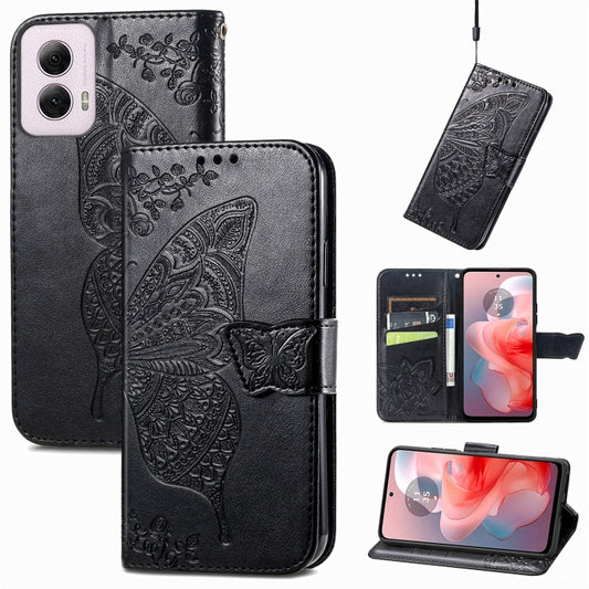 For Motorola Moto G Power 2024 Butterfly Love Flower Embossed Leather Phone Case(Black) - Motorola Cases by buy2fix | Online Shopping UK | buy2fix