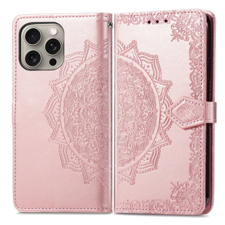 For iPhone 16 Pro Mandala Flower Embossed Leather Phone Case(Rose Gold) - iPhone 16 Pro Cases by buy2fix | Online Shopping UK | buy2fix