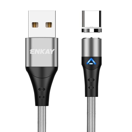 ENKAY 3A USB to Type-C Magnetic Fast Charging Data Cable with LED Light, Length:1m(Silver) - Charging Cable & Head by ENKAY | Online Shopping UK | buy2fix