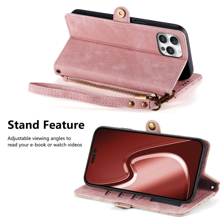 For iPhone 16 Pro Geometric Zipper Wallet Side Buckle Leather Phone Case(Pink) - iPhone 16 Pro Cases by buy2fix | Online Shopping UK | buy2fix