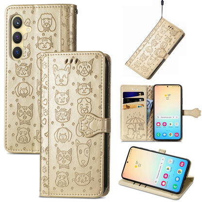 For Samsung Galaxy S25 Ultra 5G Cat and Dog Embossed Leather Phone Case(Gold) - Galaxy S25 Ultra 5G Cases by buy2fix | Online Shopping UK | buy2fix