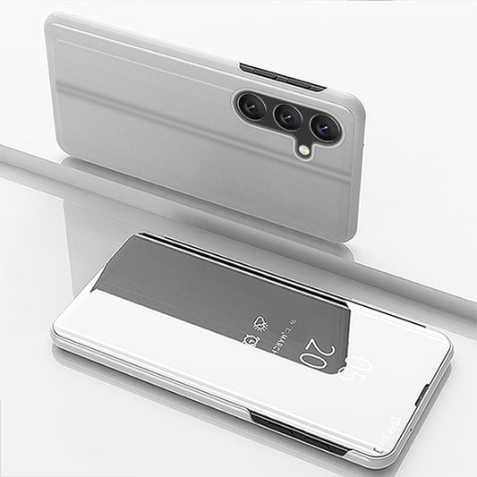 For Samsung Galaxy A25 Global Plated Mirror Horizontal Flip Leather Phone Case with Holder(Silver) - Galaxy Phone Cases by buy2fix | Online Shopping UK | buy2fix