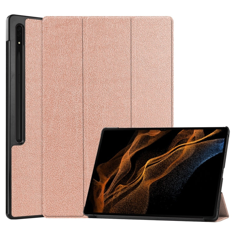 For Samsung Galaxy Tab S9 Ultra JUNSUNMAY Custer Solid Color 3-Fold Stand Leather Smart Tablet Case(Rose Gold) - Galaxy Tab S9 Ultra Cases by JUNSUNMAY | Online Shopping UK | buy2fix