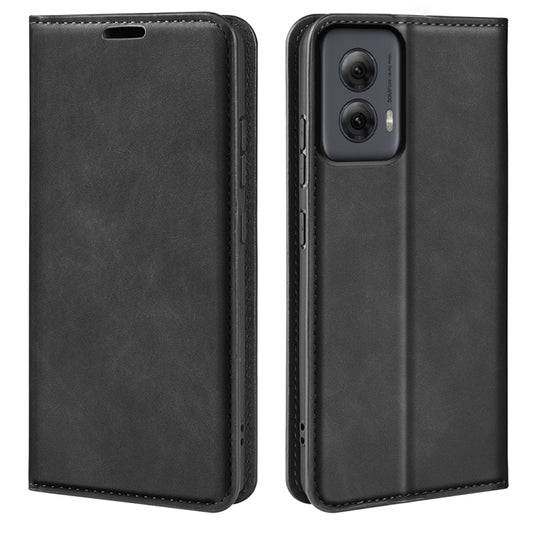 For Motorola Moto G Power 5G 2024 Retro-skin Magnetic Suction Leather Phone Case(Black) - Motorola Cases by buy2fix | Online Shopping UK | buy2fix