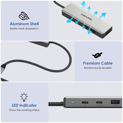 Wavlink UHP3415 85W Power Delivery USB-C/Type-C 10Gbps Hub 5 in 1 Multiport Connection Adapter - USB HUB by WAVLINK | Online Shopping UK | buy2fix