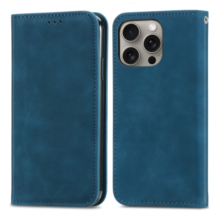 For iPhone 16 Pro Retro Skin Feel Magnetic Flip Leather Phone Case(Blue) - iPhone 16 Pro Cases by buy2fix | Online Shopping UK | buy2fix