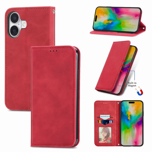 For iPhone 16 Retro Skin Feel Magnetic Flip Leather Phone Case(Red) - iPhone 16 Cases by buy2fix | Online Shopping UK | buy2fix