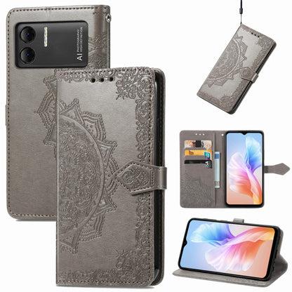 For DOOGEE X98 Pro / X98 Mandala Flower Embossed Leather Phone Case(Grey) - Doogee Cases by buy2fix | Online Shopping UK | buy2fix