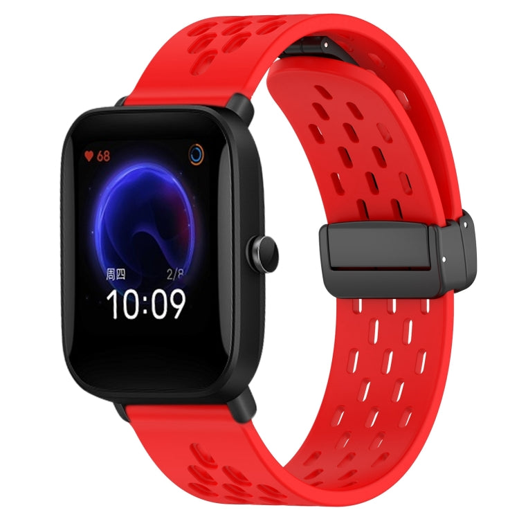 For Amazfit Pop 20mm Folding Magnetic Clasp Silicone Watch Band(Red) - Watch Bands by buy2fix | Online Shopping UK | buy2fix