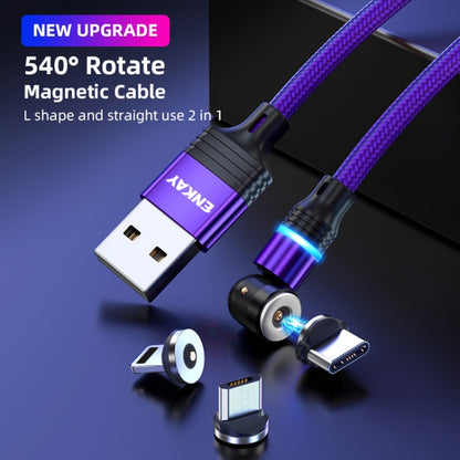 ENKAY 3 in 1 2.4A USB to Type-C / 8 Pin / Micro USB Magnetic 540 Degrees Rotating Charging Cable, Length:2m(Purplele) - Charging Cable & Head by ENKAY | Online Shopping UK | buy2fix