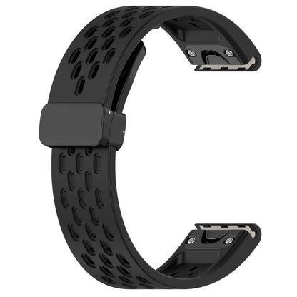 For Garmin Fenix 6S Pro 20mm Folding Buckle Hole Silicone Watch Band(Black) - Watch Bands by buy2fix | Online Shopping UK | buy2fix