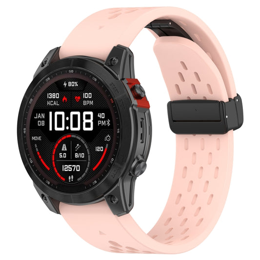 For Garmin Fenix 7X Pro Quick Release Holes Magnetic Buckle Silicone Watch Band(Pink) - Watch Bands by buy2fix | Online Shopping UK | buy2fix