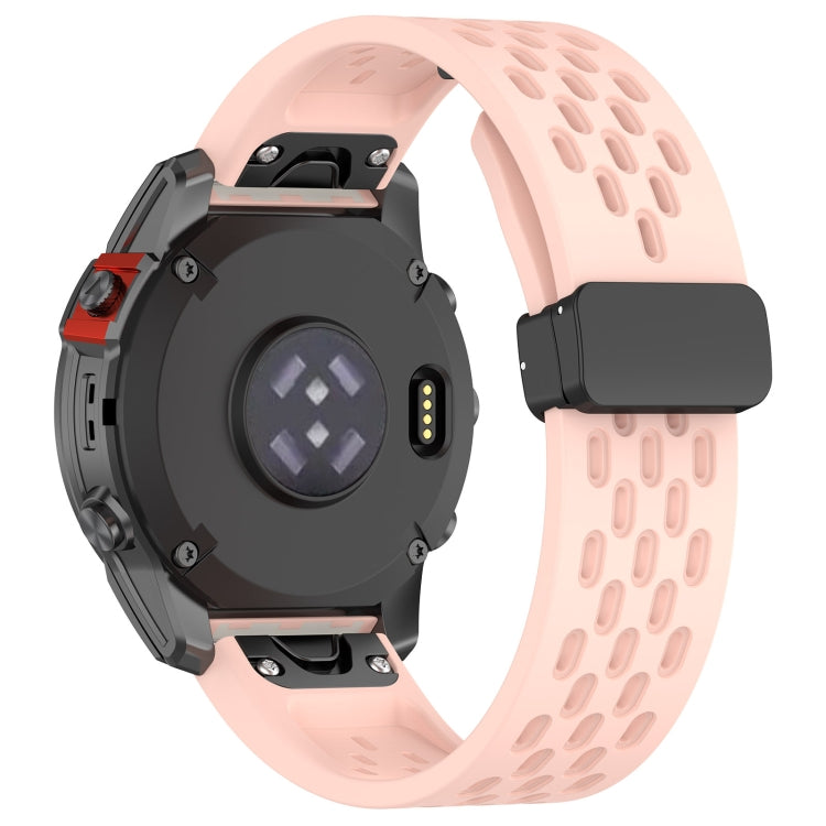For Garmin Fenix 7X Pro Quick Release Holes Magnetic Buckle Silicone Watch Band(Pink) - Watch Bands by buy2fix | Online Shopping UK | buy2fix