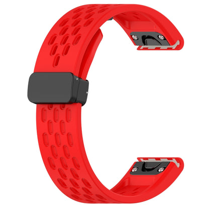 For Garmin Fenix 5X GPS / 5X Puls Quick Release Holes Magnetic Buckle Silicone Watch Band(Red) - Watch Bands by buy2fix | Online Shopping UK | buy2fix