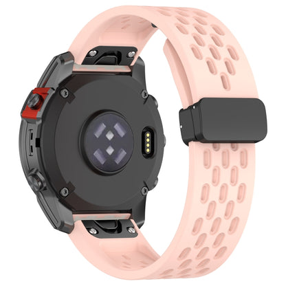 For Garmin Fenix 5X GPS / 5X Puls Quick Release Holes Magnetic Buckle Silicone Watch Band(Pink) - Watch Bands by buy2fix | Online Shopping UK | buy2fix