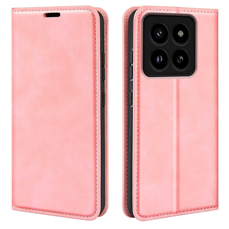 For Xiaomi 14 Pro Retro-skin Magnetic Suction Leather Phone Case(Pink) - 14 Pro Cases by buy2fix | Online Shopping UK | buy2fix