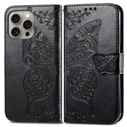 For iPhone 16 Pro Max Butterfly Love Flower Embossed Leather Phone Case(Black) - iPhone 16 Pro Max Cases by buy2fix | Online Shopping UK | buy2fix