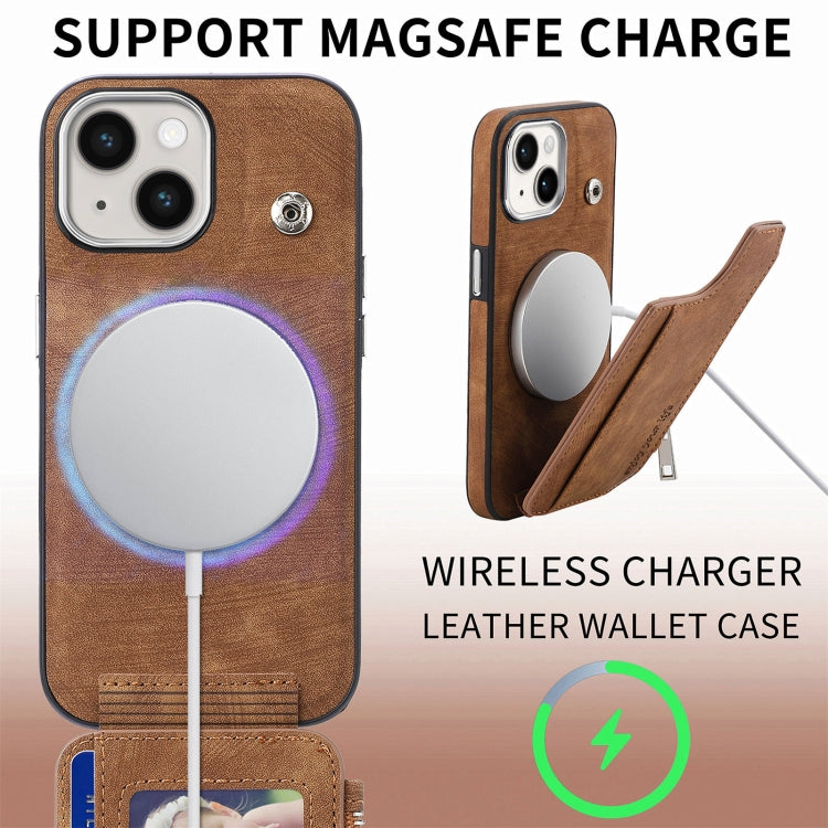 For iPhone 15 Pro Magsafe Zipper RFID Wallet All-inclusive Shockrpoof Phone Case(Brown) - iPhone 15 Pro Cases by buy2fix | Online Shopping UK | buy2fix