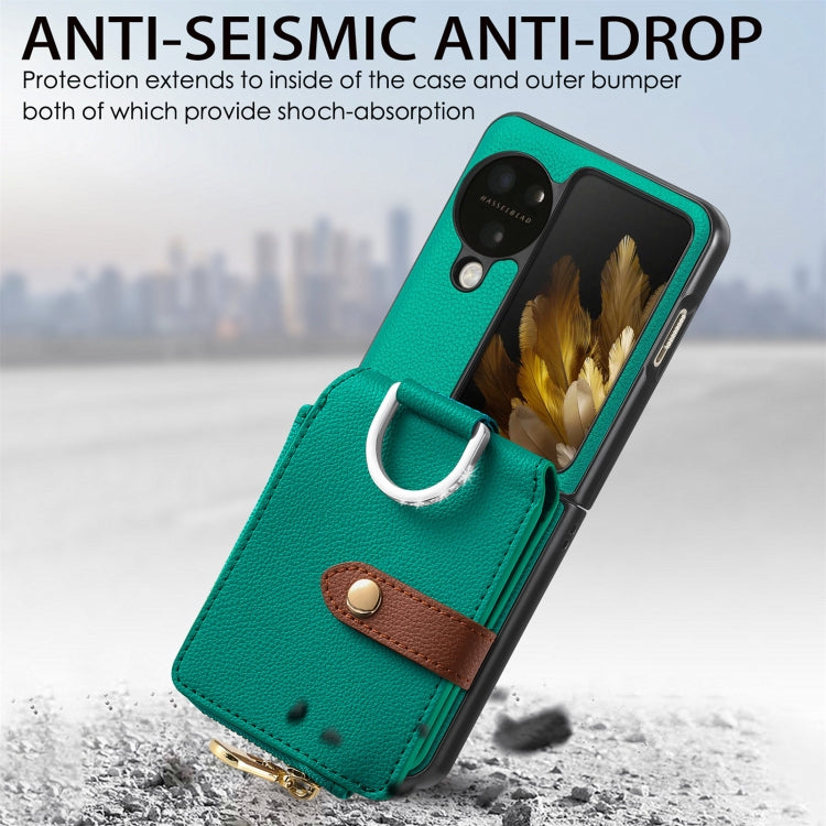 For OPPO Find N3 Flip Vertical Flip Zipper Wallet Ring Leather Phone Case(Green) - Find N3 Flip Cases by buy2fix | Online Shopping UK | buy2fix